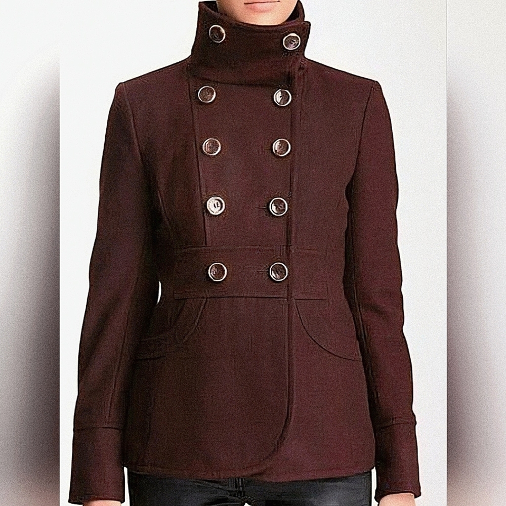 Kenneth Cole New York Double Breasted Funnel Collar Wool Blend Coat Size 14 - Picture 15 of 16